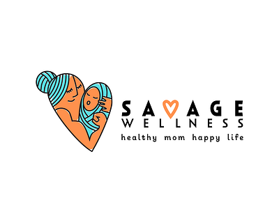 Savage Wellness Logo branding design heart illustrator logo motherhood orange and blue vector wellness wellness logo