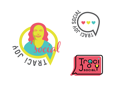 Traci Joy Social Logo & Web Graphics branding colorful design flat fun hearts illustrator logo portrait social media text bubble vector vector portrait