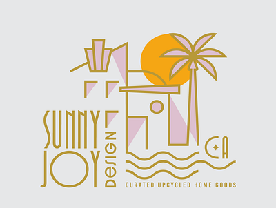 Sunny Joy Design Logo art deco beach house branding california colorful design flat fun gold illustrator logo palm tree pink sunset vector