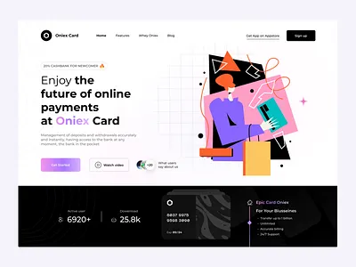 Oniex card - Finance Landing Page 🚀 3d bank banking card design financial gatway header landing master card money payment peypal trend ui uidesign uiux web web design