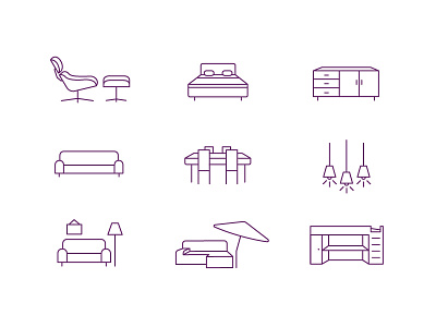 Furniture Icons bed clean furniture icons purple simple sofa table ui