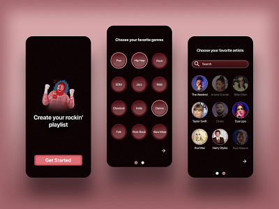 Music Streaming App - Onboarding app buttons clean design figma mobile music music app music streaming onboarding playlist spotify ui uidesign user interface ux uxdesign