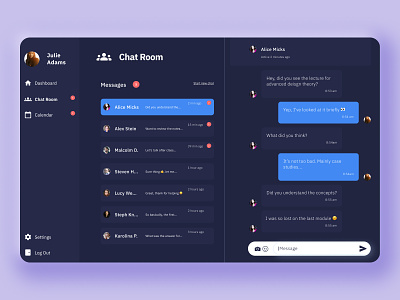 Chat Room Function for E-Learning Dashboard chat chat room dark mode dark ui dashboad design e learning education figma interface learn message messaging ui ux ux ui web design