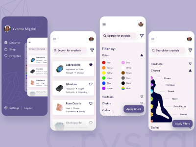 Crystal App app balance chakra clean ui color concept creative crystal design figma filter gem mobile pastel purple redesign trend ui ui design user interface