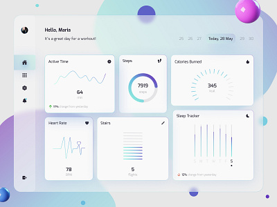 Fitness Tracker Dashboard activity app chart clean ui dashboad dashboard app dashboard ui exercise fitness glassmorphism graph health tracker homepage management statistics tracker user experience webapp design workout