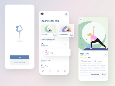 Yoga App Concept activity app calm color concept design figma illustrations ios mobile modern relaxing simple soft uiux ux workout yoga