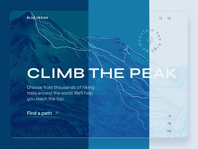 Hiking Trail Web Concept blue design hero hero section hiking modern monochromatic mountain nature outdoors peak topography trails travel ui ui concept web web design