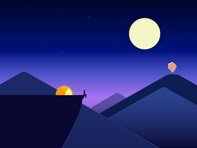 Meditation camping design drawing illustration lonely mountain night noon stars think travel vector