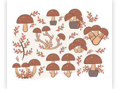 forest mushroom illustration 2021 flat flat design flat ilustration flatdesign forest illustration illustrator minimal mosque mushroom mushrooms nature nature illustration plants