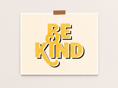 Be Kind Typographic Print, Retro Halftone Shadow Textured be kind bold font design dimensional type etsy etsy seller etsy shop halftone prints retro font typography wall art