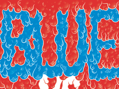 Versus Poster - part 1. Blue blue bubbles creative goo liquid melt red roost type versus white