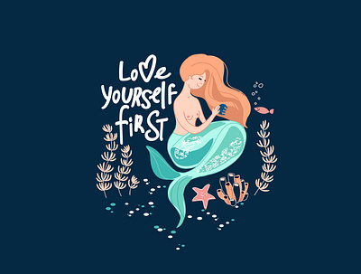 Mermaid quote 3 app cartoon character design female flat illustration quote sticker vector