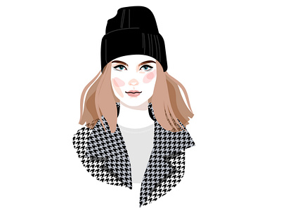Girl in hat avatar character cosmetics design face fashion female illustration lifestyle poster sticker