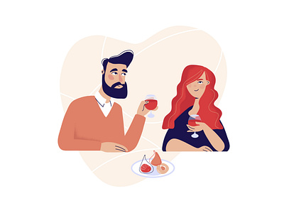 Valentine s Day cartoon celebrate character couple dating female flat illustration male party wine