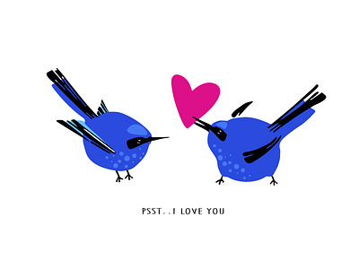 Psst...I love you birds cartoon character illustration love valentine day