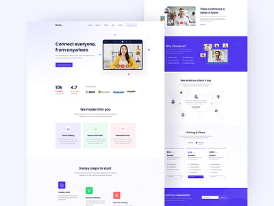 Bonfy - Video Conference Landing Page Design 2022 clean creative figma landing page online class online course online meeting screen share trend ui uiux video call video conference video conference landing video conferencing web template