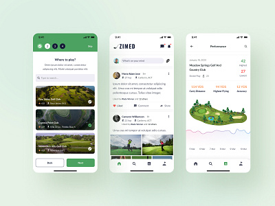 Zimed - Golf App 2022 app clean clean ui creative design game golf golf app gps tracker mobile apps modern scoreboard scorecard social media sports app trending ui uiux ux