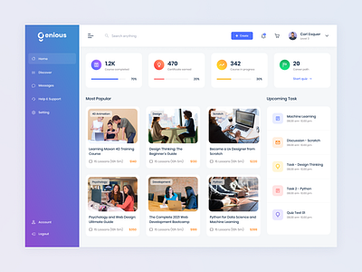 Genious - e-learning Web App 2022 clean clean ui creative dashboard design e learning e learning dashboard education education dashboard learning dashboard trending ui uiux ux web apps webdesign