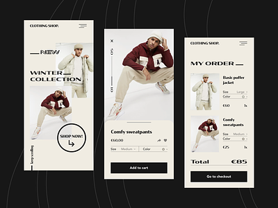 Clothing store | Mobile version clean ecommerce graphic design inspiration minimal mobile mobile app mobile ui mobile ux shop shopping app shopping cart store uidesign uiinspiration web design webdesign