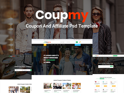 Coupmy-Coupons, Affiliates PSD Template affiliate coupon deals directory marketplace offers online shopping promo codes shopping