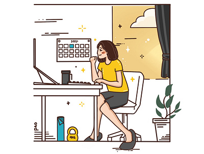 Designer working from home design flat illustration minimal