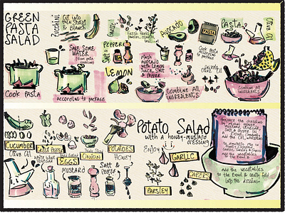 food in pastel colors and handwritten type