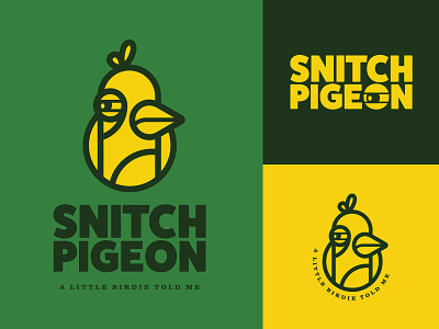 Snitch Pigeon branding character cute design fun funny green logo illustration logo orlando pigeon retro snitch yellow logo