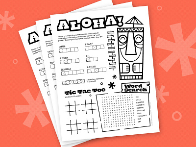 Aloha Worksheet activity aloha branding cartoon character cute design game hawaii illustration layout orlando tiki typography worksheet