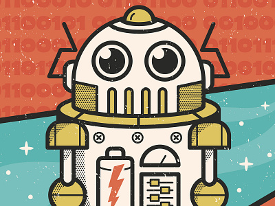 Retro Robot cartoon character cute design funny halftone illustration orlando retro robot vector