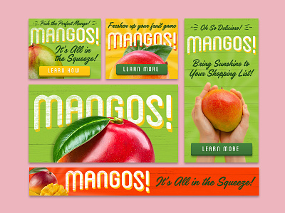 Mangos Display Ads Campaign banner ad banner ads banner design branding bright color design display ads facebook fruit google mangos marketing typography vintage