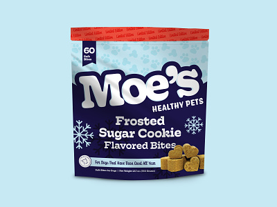 Moe's Healthy Pets Limited Time Packaging branding campaign cute design dog holiday identity illustration logo orlando packaging pets pouch snowflakes winter
