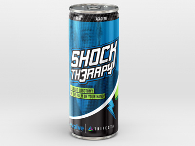 Shock Therapy Energy Drink blue can electric energy drink graphic design halftone packaging