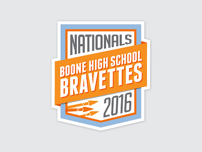 Boone High School Bravettes Nationals Badge arrows badge blue braves dance event high school logo orange