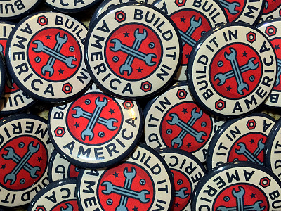 Build it in America america badge build circle illustration logo mechanics pins red retro teal wrench