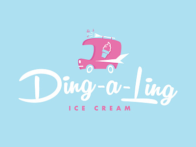 Ding-a-Ling Ice Cream blue branding cartoon cream cute funny ice illustration logo pink retro truck