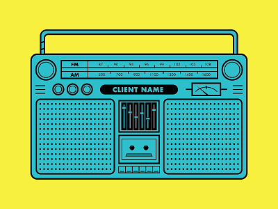 Jambox boombox cassette illustration line art nineties radio speakers teal yellow