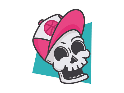 Dribbble is my thinking cap when I'm brain dead! cartoon dead dribbble hat illustration inspiration line art pink skull sticker teal thinking