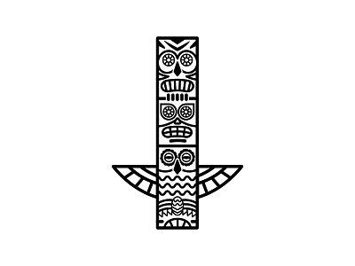 Totem Pole american design illustration line art native owl pole totem
