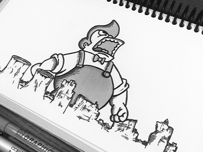 Lard Lad Inktober donuts drawing grayscale halloween horror illustration ink lard lad monster simpsons sketch treehouse