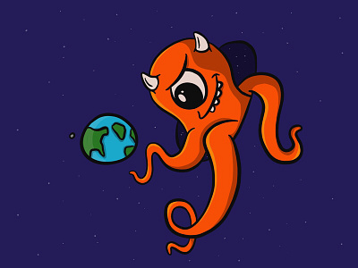 Traveling alien character cute design earth funny horror illustration monster scifi space tentacles