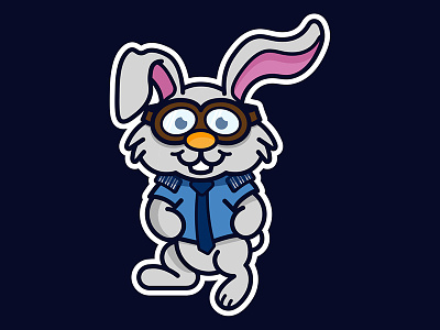 Flying Rabbit animal cartoon character cute design illustration mascot pilot rabbit sticker