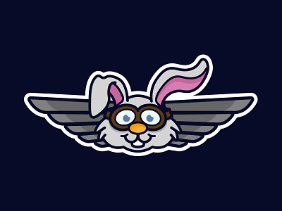 Flying Rabbit Badge branding bunny cartoon character cute design funny illustration pilot rabbit wings