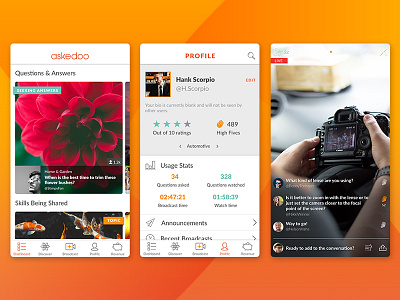 Askedoo has launched on Product Hunt app design live stream mobile app orange product uid uxd video