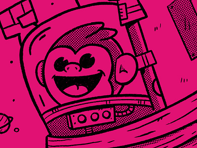 Space Race? Detail cartoon character cute design funny halftone illustration magenta monkey orlando procreate retro space