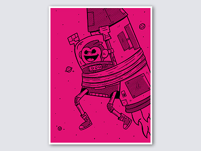 Space Race? cartoon character cute design funny halftone illustration magenta monkey orlando retro space
