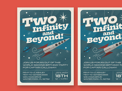 Space Birthday Invitation birthday cartoon childrens cute design illustration kids layout retro rocket space typography