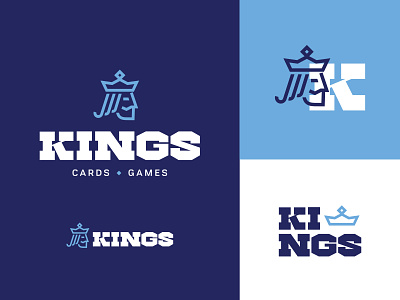 KINGS Cards and Games blue brand design branding cards design fun games hobbies illustration king logo orlando retro