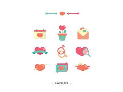 Love Icons flat heart icons illustration love minimal