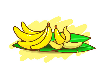 Vector graphic illustration of Banana fruit with cute style art banana banana leaf banana leaves design flat fruit icon illustration illustrator minimal vector yellow yellow fruit