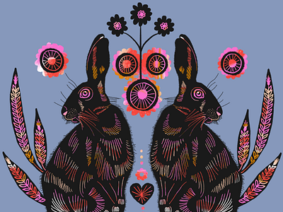 Fall Hare animal drawing folk art hare illustration nature rabbit